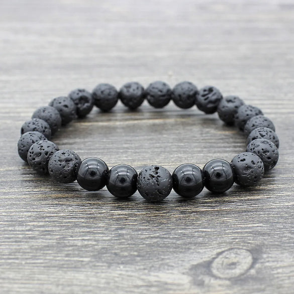 Retro Round Volcanic Rock Stone Beaded Unisex Bracelets