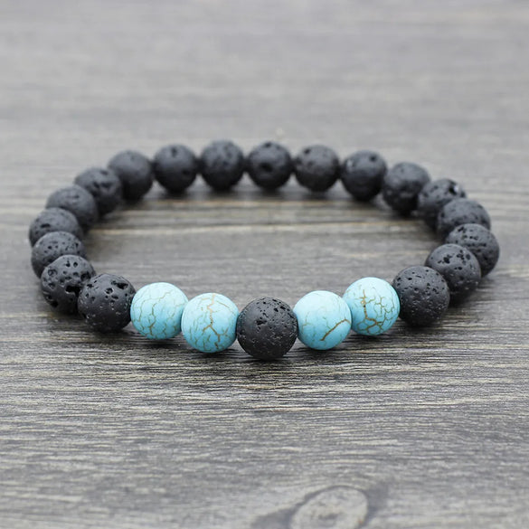 Retro Round Volcanic Rock Stone Beaded Unisex Bracelets