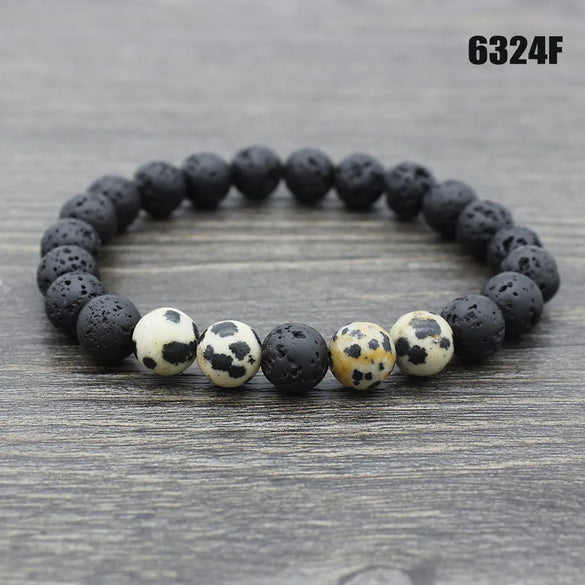 Retro Round Volcanic Rock Stone Beaded Unisex Bracelets