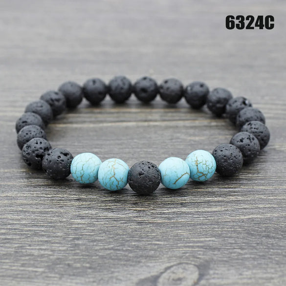 Retro Round Volcanic Rock Stone Beaded Unisex Bracelets