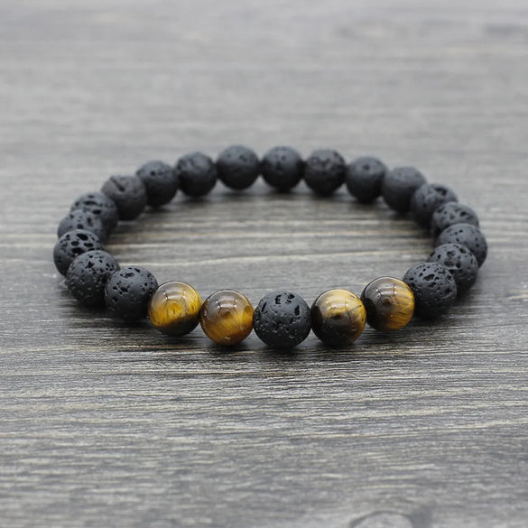 Retro Round Volcanic Rock Stone Beaded Unisex Bracelets