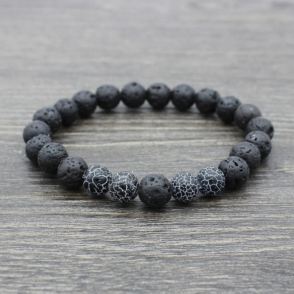 Retro Round Volcanic Rock Stone Beaded Unisex Bracelets