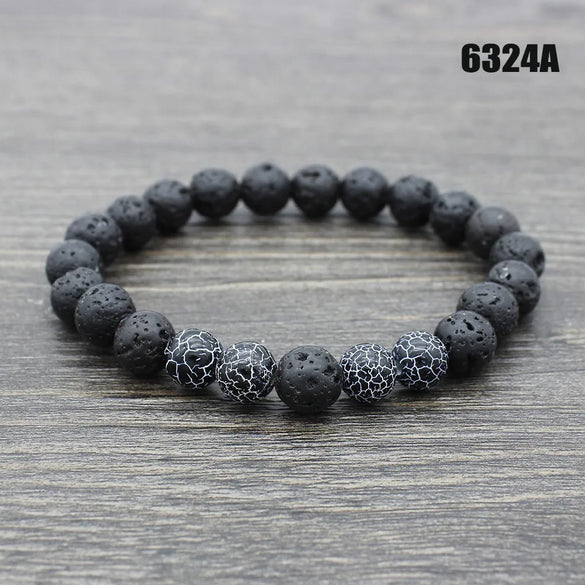 Retro Round Volcanic Rock Stone Beaded Unisex Bracelets