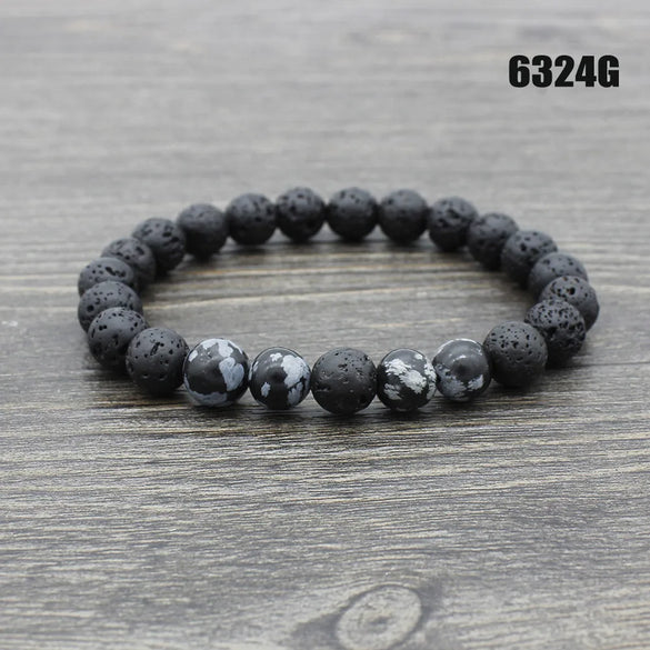 Retro Round Volcanic Rock Stone Beaded Unisex Bracelets