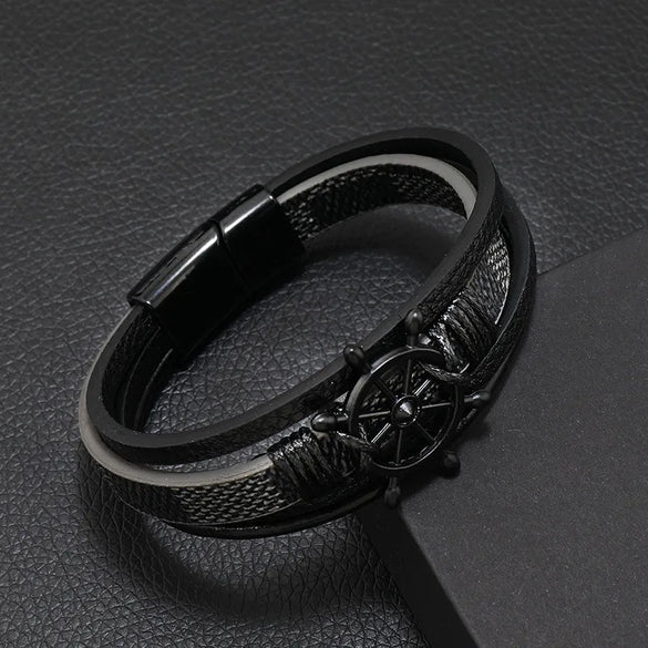 Retro Rudder Pu Leather Alloy Unisex Bangle
