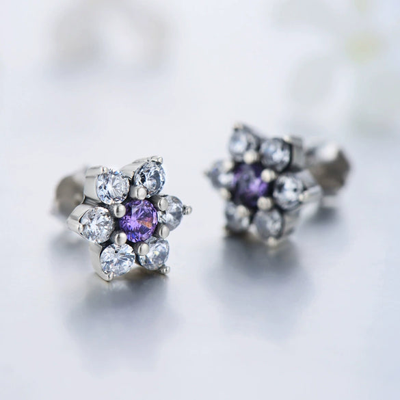 Retro S925 Silver Flower Microinlay Earrings For Women