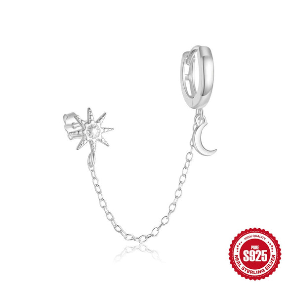 Retro S925 Sterling Silver Star Moon Tassel Chain Earrings For Women With Geometric Styling