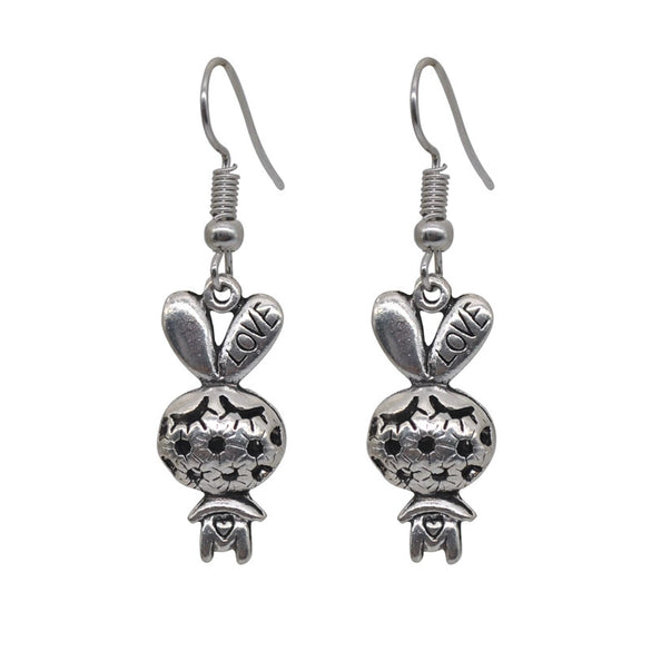 Retro Silver Double Sided Stereo Elephant Pendant Earrings Hollow Carved Electroplated
