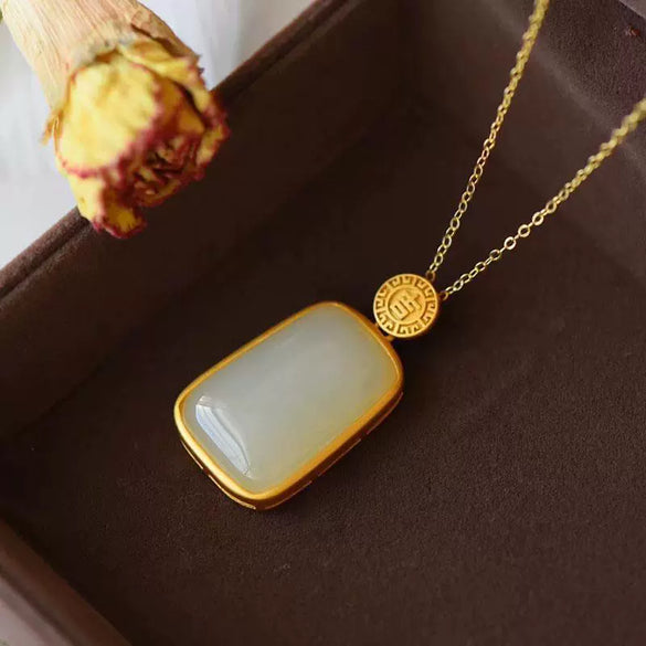 Retro Silver Pendant With Ancient Gold Gilt Craft Made Of Sterling Silver And Inlaid With Hetian Jade