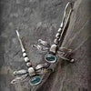 Retro Silver Tone Alloy Dragonfly Hook Earrings Electroplated Multicolor Insect Dangle Earrings For Women