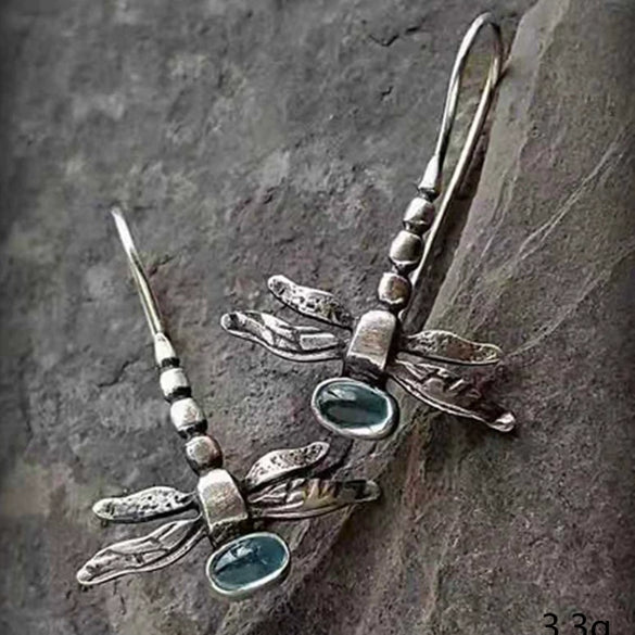 Retro Silver Tone Alloy Dragonfly Hook Earrings Electroplated Multicolor Insect Dangle Earrings For Women