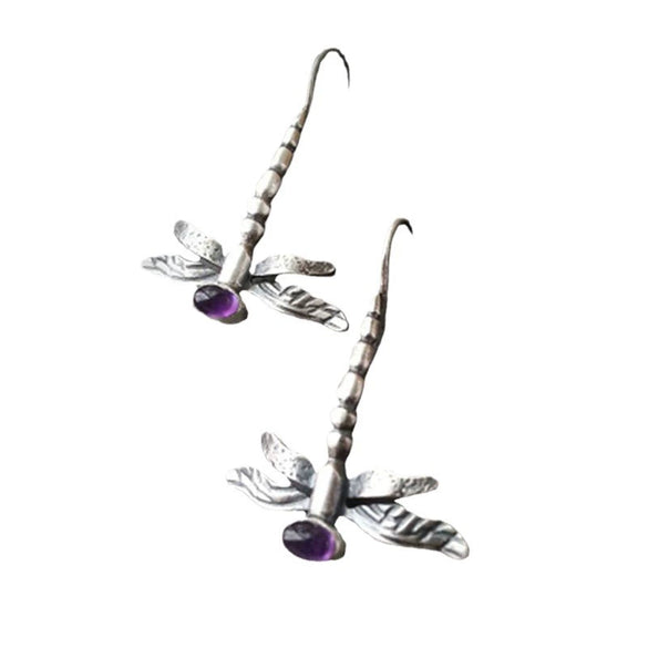Retro Silver Tone Alloy Dragonfly Hook Earrings Electroplated Multicolor Insect Dangle Earrings For Women