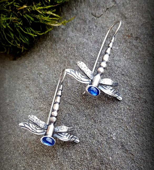 Retro Silver Tone Alloy Dragonfly Hook Earrings Electroplated Multicolor Insect Dangle Earrings For Women