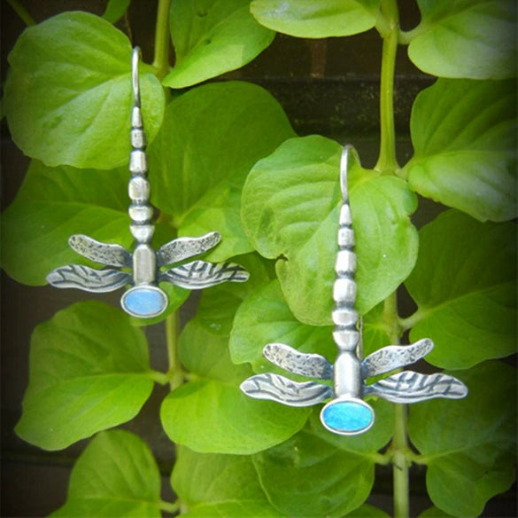 Retro Silver Tone Alloy Dragonfly Hook Earrings Electroplated Multicolor Insect Dangle Earrings For Women
