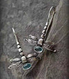 Retro Silver Tone Alloy Dragonfly Hook Earrings Electroplated Multicolor Insect Dangle Earrings For Women