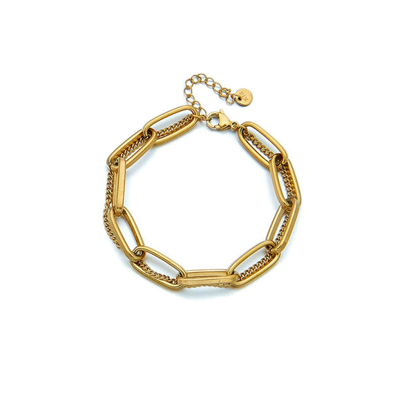 Retro Simple Double Layer Stacked Chain Stainless Steel Jewelry Bracelet For Women With Electroplating Treatment