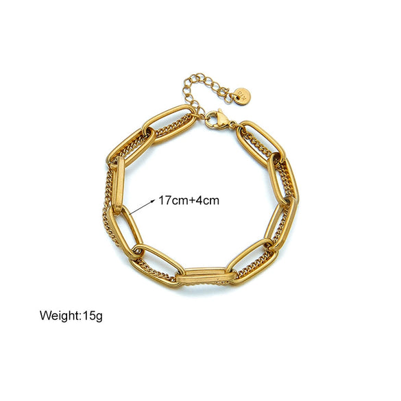 Retro Simple Double Layer Stacked Chain Stainless Steel Jewelry Bracelet For Women With Electroplating Treatment