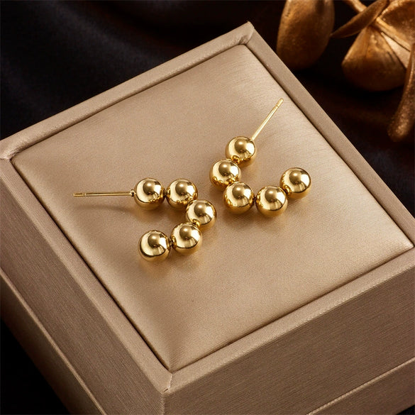 Retro Simple Elegant Cold Style Titanium Steel U Shaped Small Round Beads Geometric Electroplated All Matching Earrings