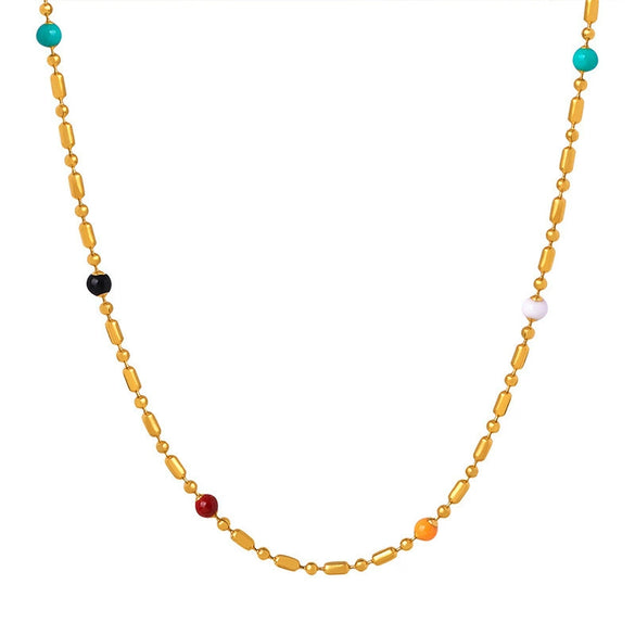 Retro Simple Geometric Titanium Steel Rice Bead Chain Necklace With Stitching And Drop Glaze And Electroplating
