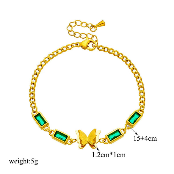 Retro Simple Jewelry Versatile Bracelet Stainless Steel Chain Butterfly Square Green