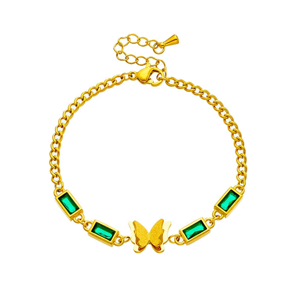 Retro Simple Jewelry Versatile Bracelet Stainless Steel Chain Butterfly Square Green