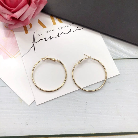 Retro Simple Large Hoop Earrings For Women Alloy Gold Silver Tone Elegant Trendy Statement Ear Jewelry