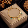 Retro Simple Light Luxury Round Turquoise Pendant Titanium Steel Geometric Irregular Beaded Bracelet With Electroplating