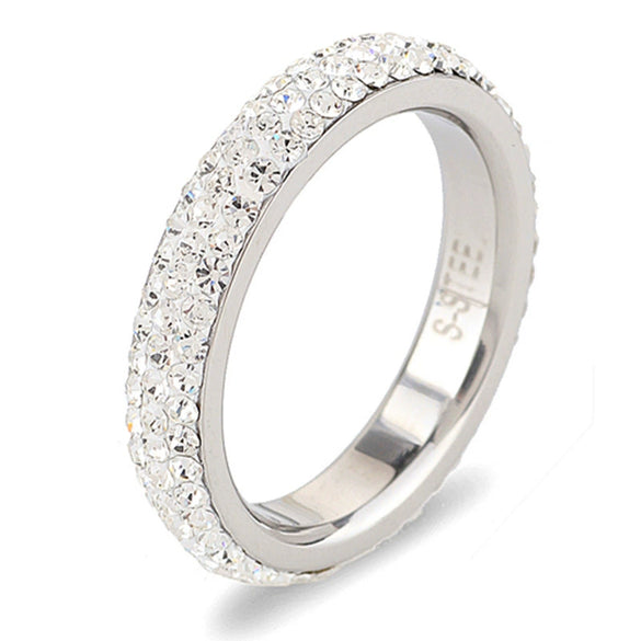Retro Simple Stainless Steel Curved Ring With Diamond Accent Geometric Design Women's Fashion Jewelry