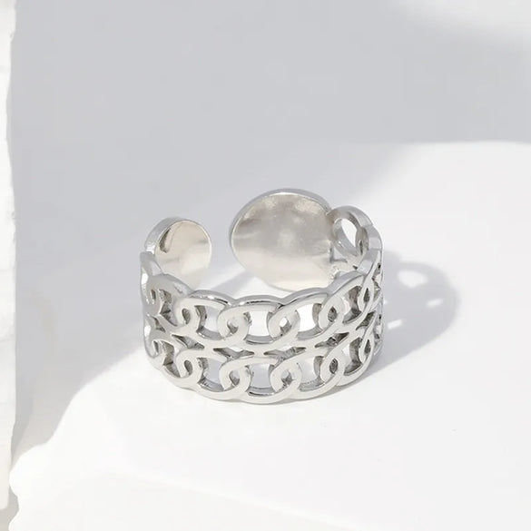 Retro Simple Style Chains Print Stainless Steel Plating Hollow Out Open Ring
