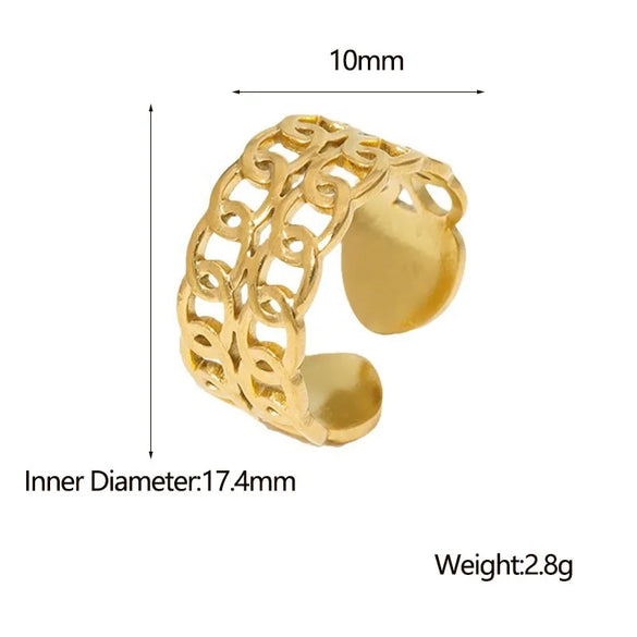 Retro Simple Style Chains Print Stainless Steel Plating Hollow Out Open Ring