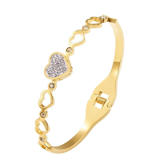 Retro Simple Style Classic Style Heart Shape 304 Stainless Steel Gold Plated Zircon Bangle In Bulk