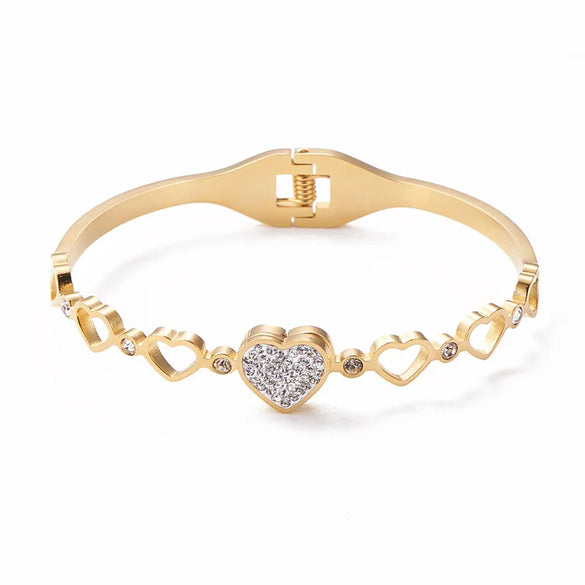 Retro Simple Style Classic Style Heart Shape 304 Stainless Steel Gold Plated Zircon Bangle In Bulk
