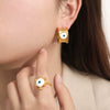 Retro Simple 316L Stainless Steel Goldplated Enamel Eye Jewelry Set Earrings And Ring