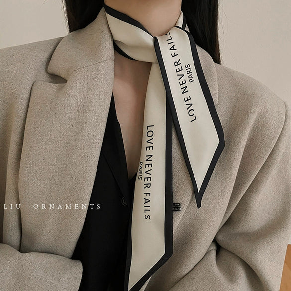 Retro Small Long Simulation Silk Hair Scarf Headband For Women Versatile Medium Length Shirt Matching Neck Scarf For Spring