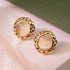 Retro Small Round Cake Quilted Pattern Colorful Goldrimmed Button Stainless Steel Earrings