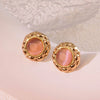 Retro Small Round Cake Quilted Pattern Colorful Goldrimmed Button Stainless Steel Earrings