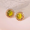 Retro Small Round Cake Quilted Pattern Colorful Goldrimmed Button Stainless Steel Earrings