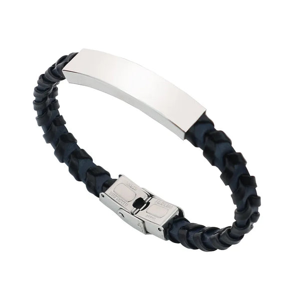 Retro Solid Color 304 Stainless Steel Pu Leather Polishing Men'S Bangle Men Cord & Leather Bracelets