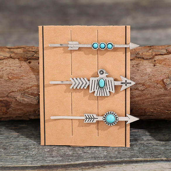 Retro Solid Color Alloy Plating Inlay Turquoise Hair Clip