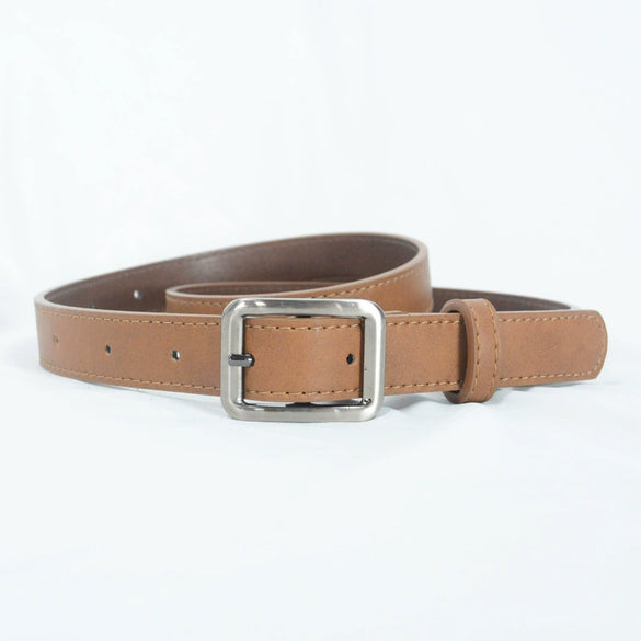Retro Solid Color Casual Thin Belt For Women Imitation Leather Square Alloy Pin Buckle All Match Style