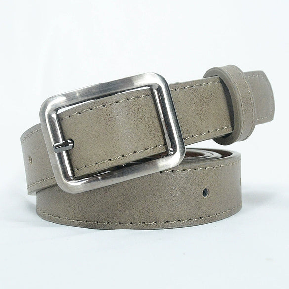 Retro Solid Color Casual Thin Belt For Women Imitation Leather Square Alloy Pin Buckle All Match Style