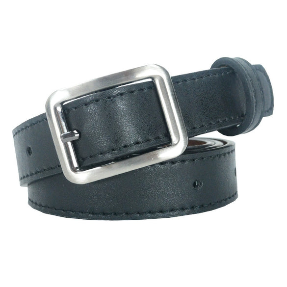 Retro Solid Color Casual Thin Belt For Women Imitation Leather Square Alloy Pin Buckle All Match Style