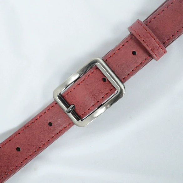 Retro Solid Color Casual Thin Belt For Women Imitation Leather Square Alloy Pin Buckle All Match Style