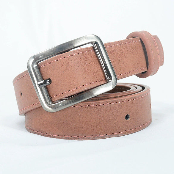 Retro Solid Color Casual Thin Belt For Women Imitation Leather Square Alloy Pin Buckle All Match Style