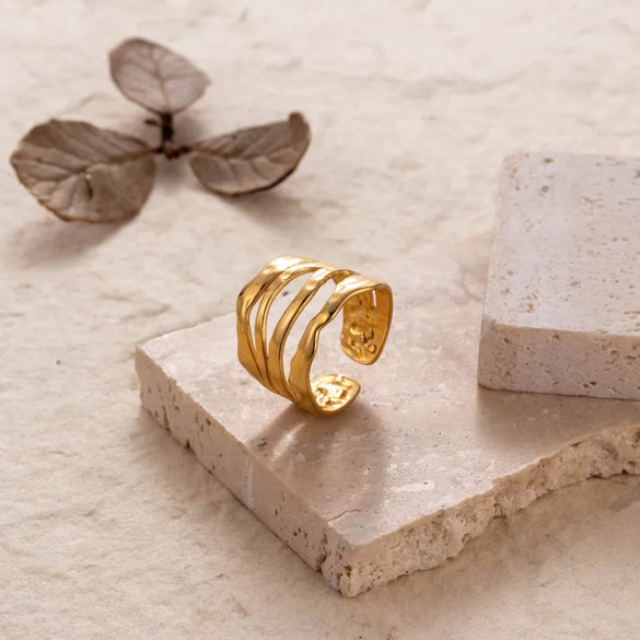 Wholesale Jewelry Retro Solid Color 304 Stainless Steel Criss Cross Plating Hollow Out Open Ring