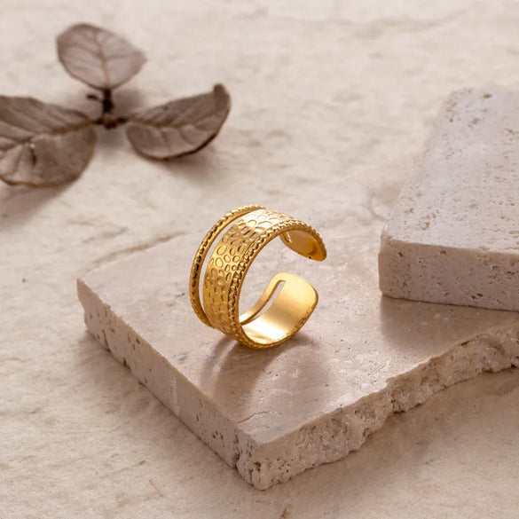 Wholesale Jewelry Retro Solid Color 304 Stainless Steel Criss Cross Plating Hollow Out Open Ring