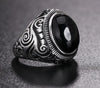 Retro Solid Color Titanium Steel Inlay Turquoise Men'S Rings