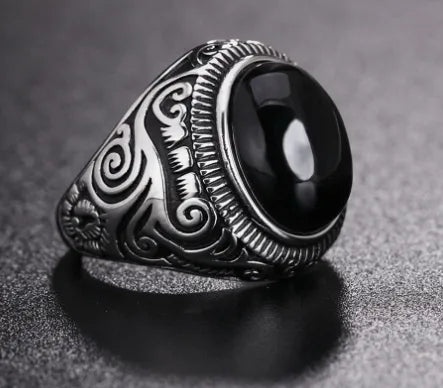 Retro Solid Color Titanium Steel Inlay Turquoise Men'S Rings