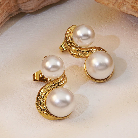 Retro Spiral Geometric Pattern Stud Earrings For Women Titanium Steel With 18K Gold Plated Electroplating