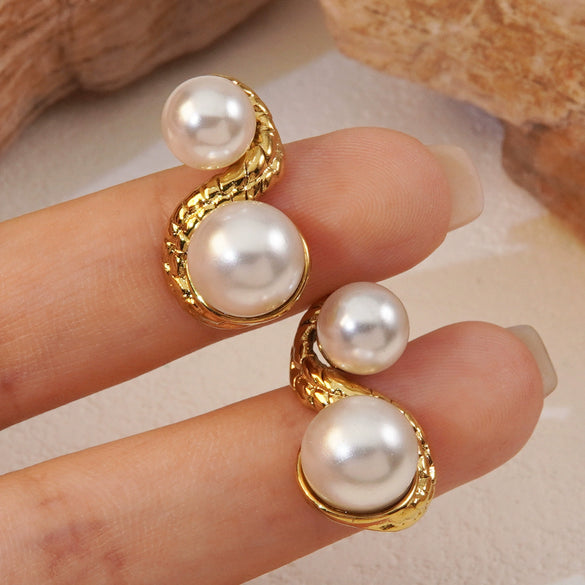 Retro Spiral Geometric Pattern Stud Earrings For Women Titanium Steel With 18K Gold Plated Electroplating